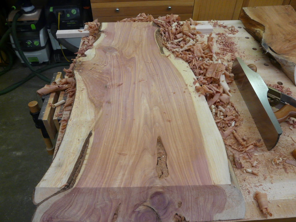 Meanwhile I had started making the leg and working it down with the hand plane.