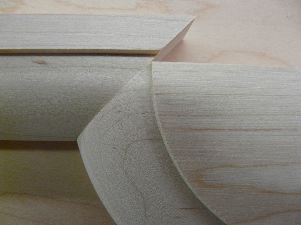 This is where the geometry gets a little whacky.  Both pieces were routed on the same bit and against the bearing. This is the result when trying to join them on a 45 degree angle..jpg