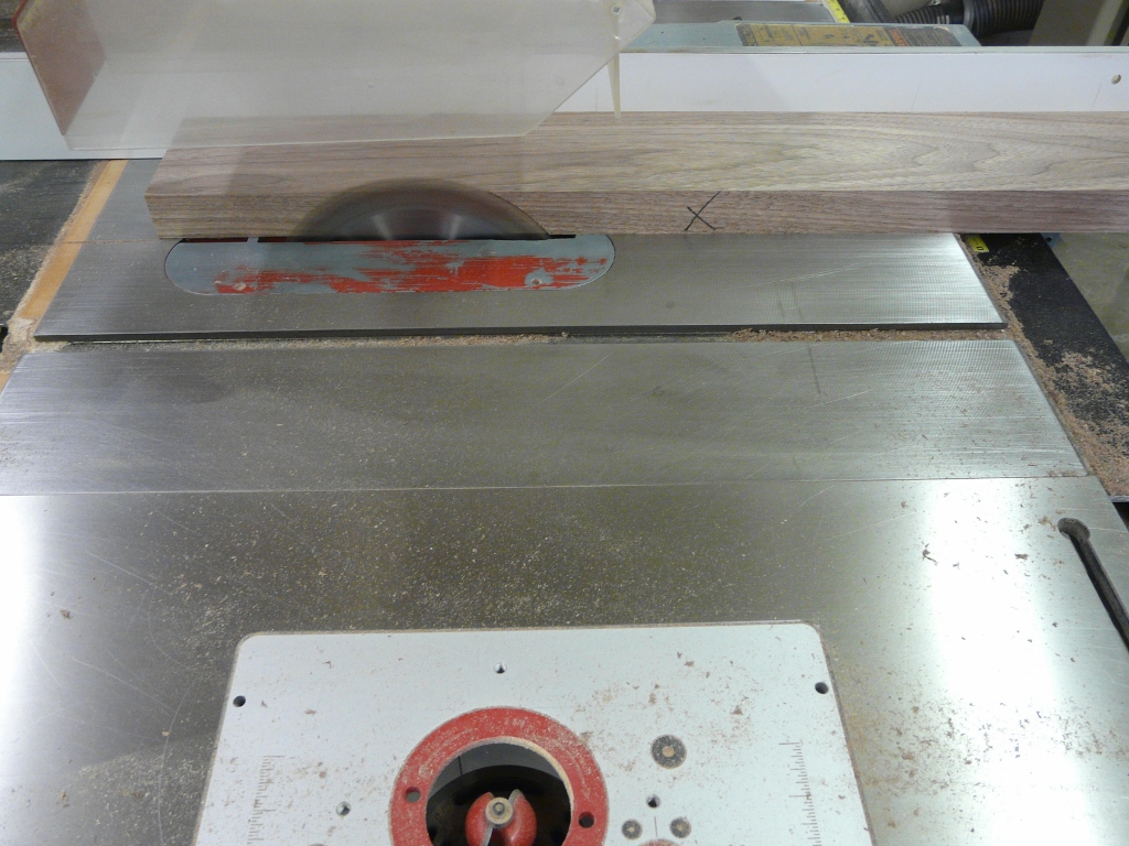 The table saw is used on the final edge to make sure it is parallel with the other edge.