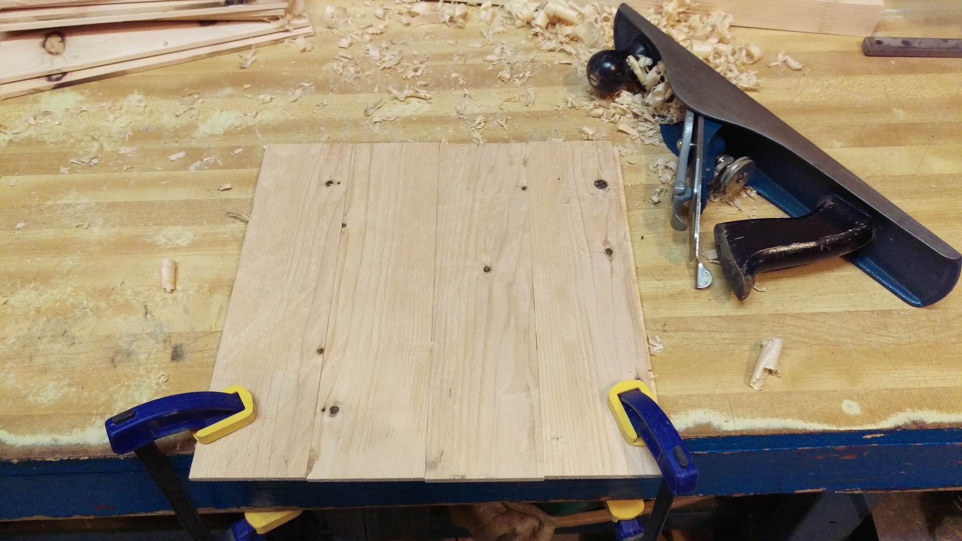 Planing down the new plywood