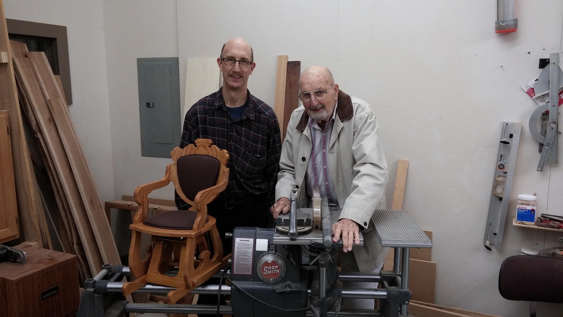 Dad and I posing with the finished glider and his 35 year-old Shopsmith.