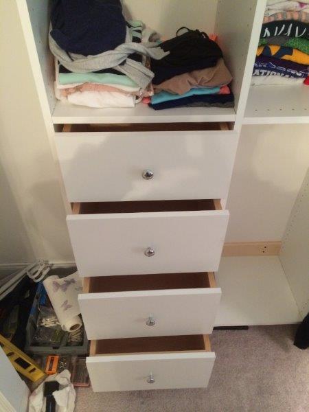 Closet organizer about 1/2 done