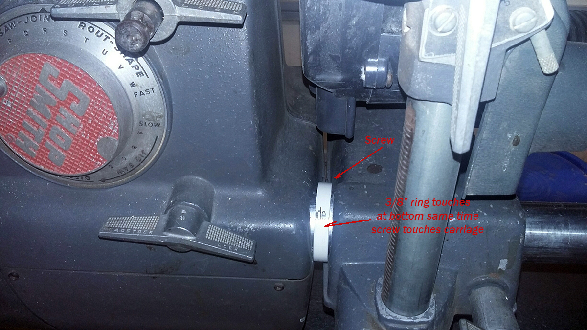 Home made 3/8" ring, showing it touches the same time the screw on the headstock does.