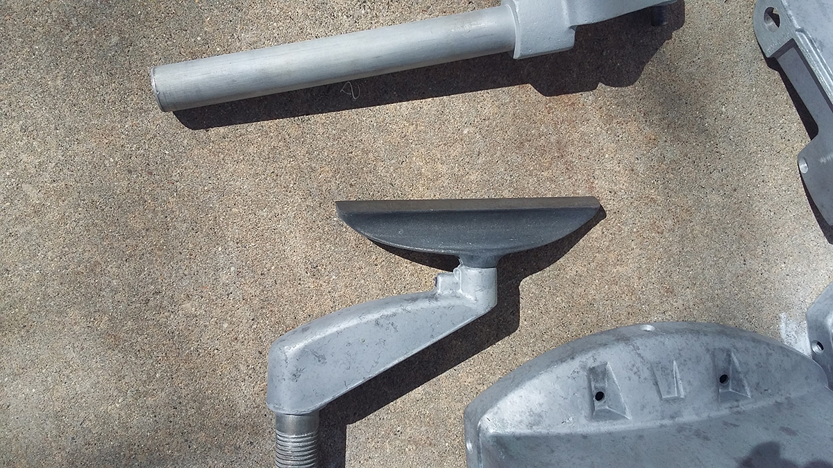 Here you can see the difference between aluminum and cast iron that has been soda blasted, the cast iron comes out looking like a raw casting, rather than a sand blasted part.