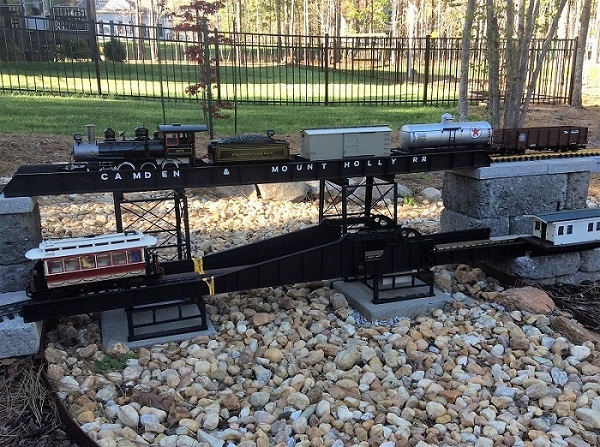 Trolley &amp; train crossing the Cooper River