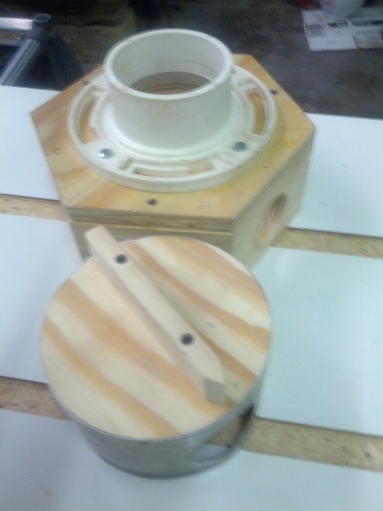 I used aluminum in this version, easier on the hole saw.  3" toilet flange.