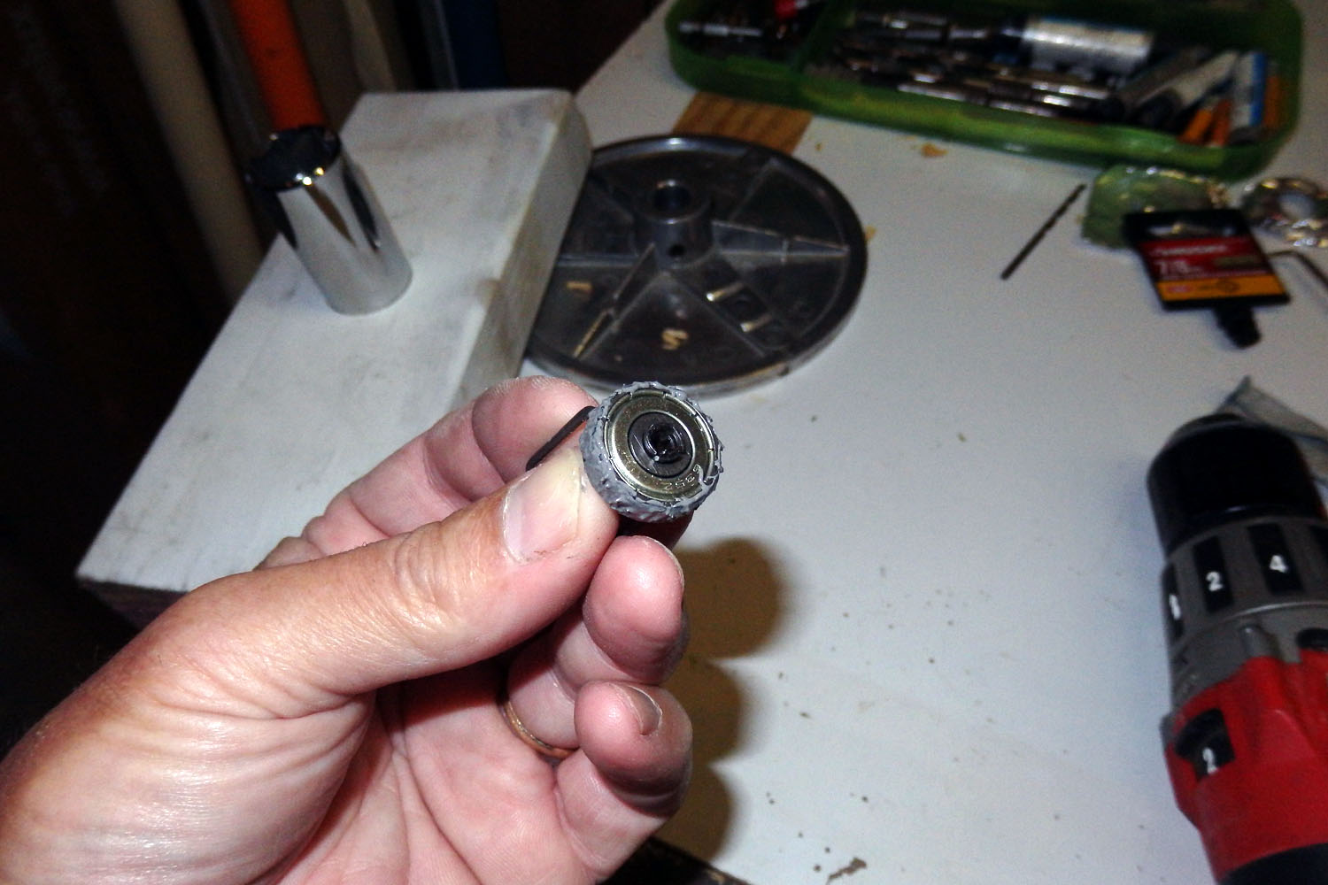 small amount of JBWeld on outside edge of bearing