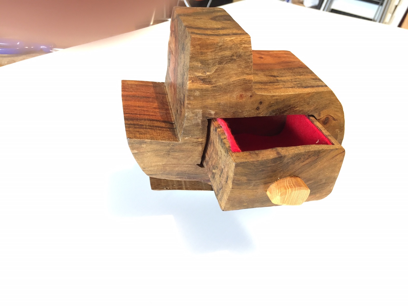 Finished box with red felt liner in drawer.