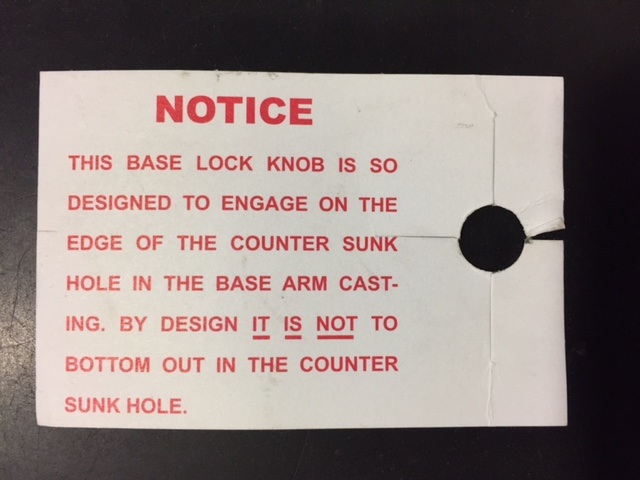 Base Lock Knob tag