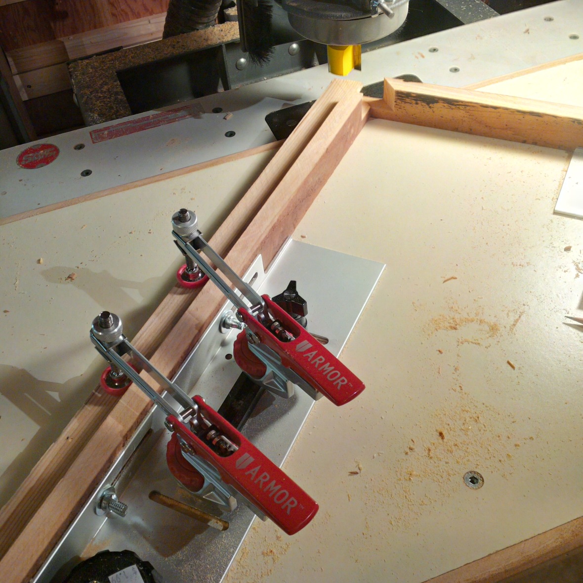 First frame is clamped in place for the &quot;Top&quot; 45 degree cut.
