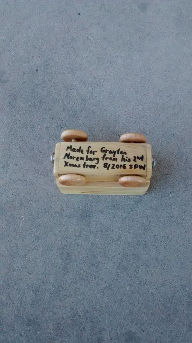 bottom of same car with notation of who and when.  I did back date it as I had planned to complete it last August.  It was almost completed then just needed the wheels.