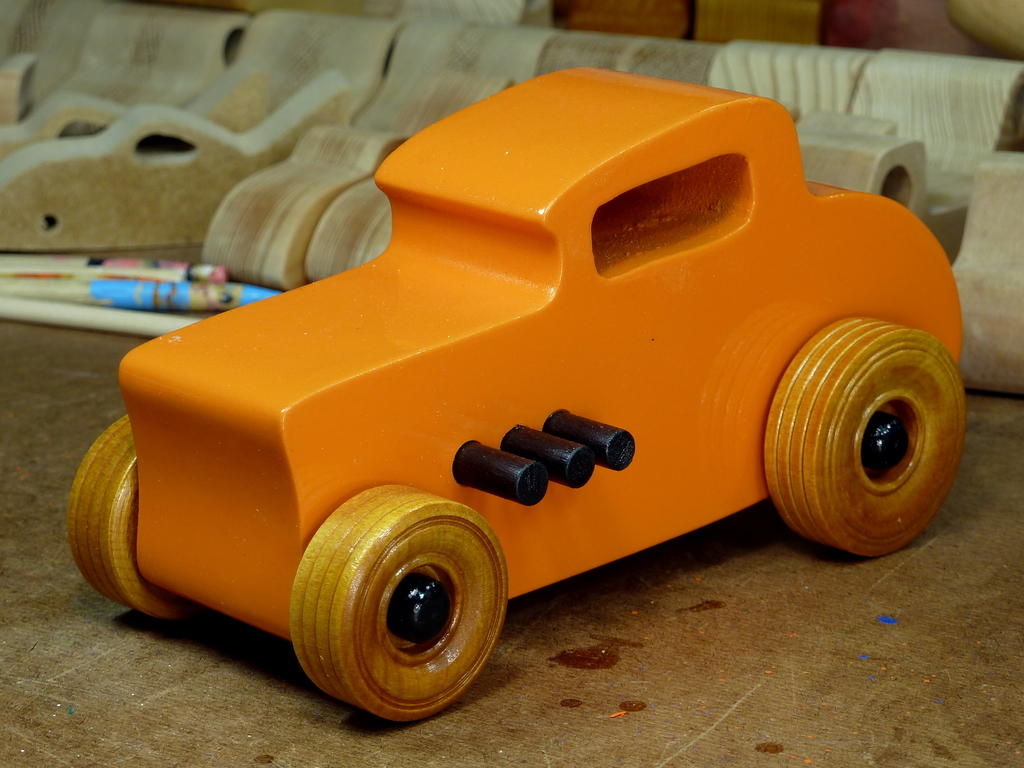 20170522-191843 Wooden Toy Car - Hot Rod Freaky Ford - 32 Deuce Coupe - MDF - Orange - Amber Shellac - Black.resized.jpg