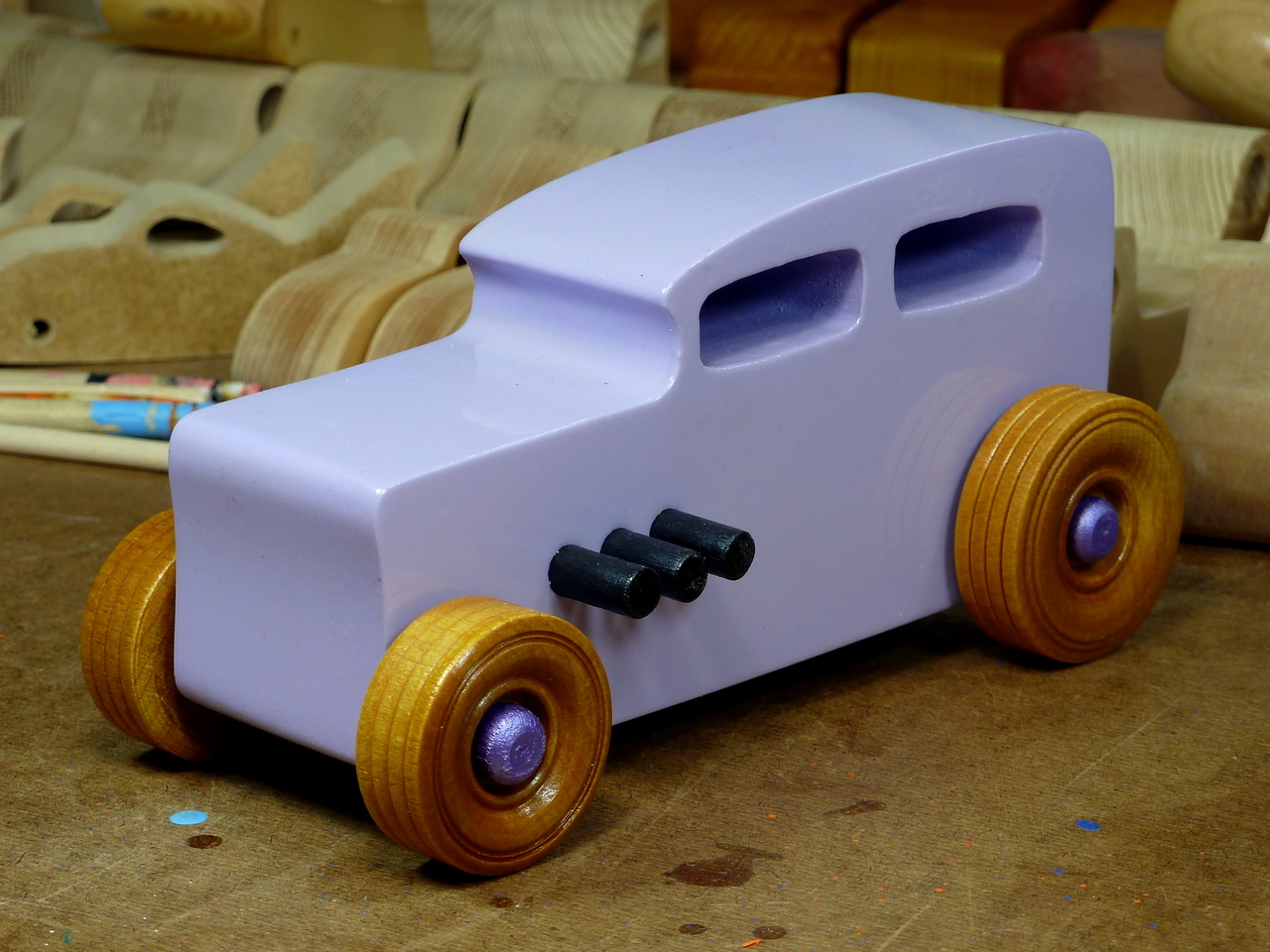 20170522-185746 Wooden Toy Car - Hot Rod Freaky Ford - 32 Sedan - MDF - Lavender - Amber Shellac - Metallic Purple 01.resized.jpg