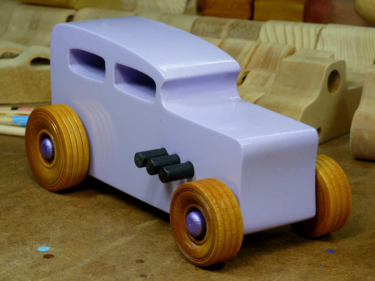 20170522-185805 Wooden Toy Car - Hot Rod Freaky Ford - 32 Sedan - MDF - Lavender - Amber Shellac - Metallic Purple 02.resized.jpg