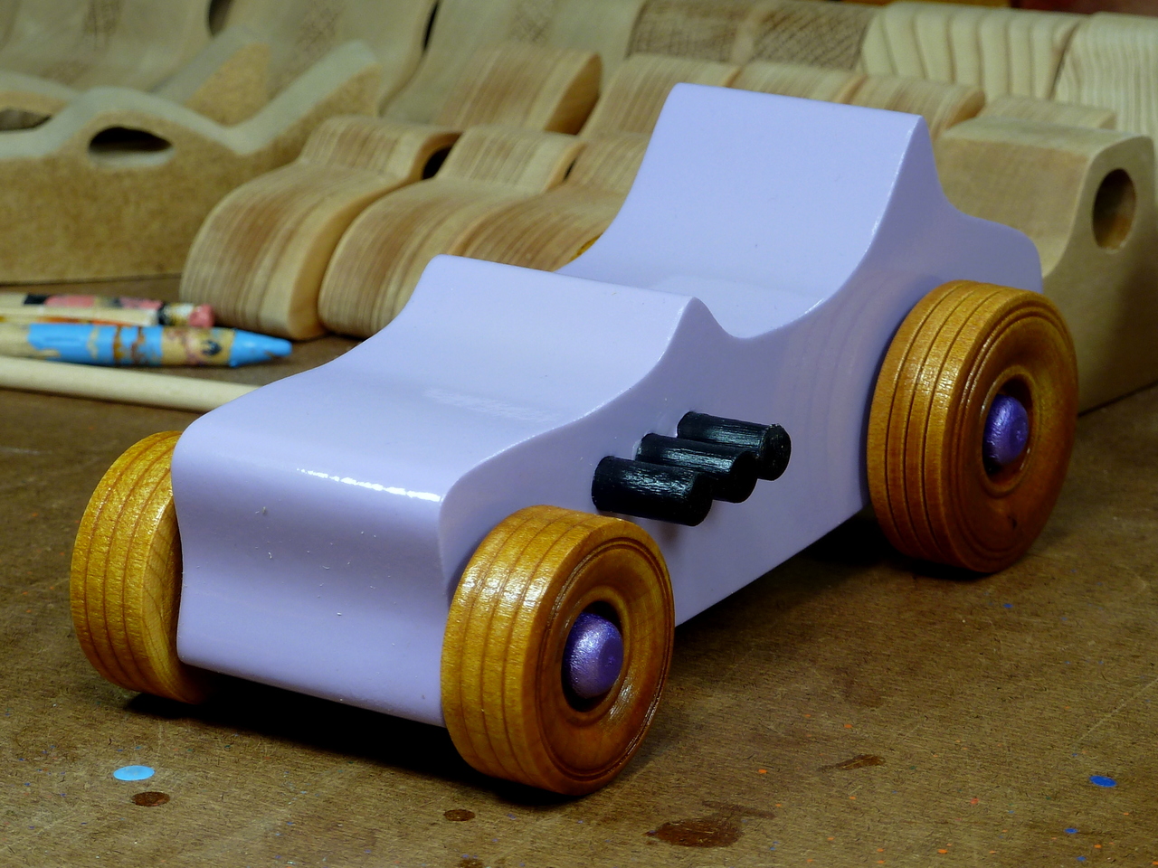 Wooden Toy Car - Hot Rod Freaky Ford - T Bucket - MDF - Lavender - Amber Shellac - Metallic Purple 01.resized.jpg