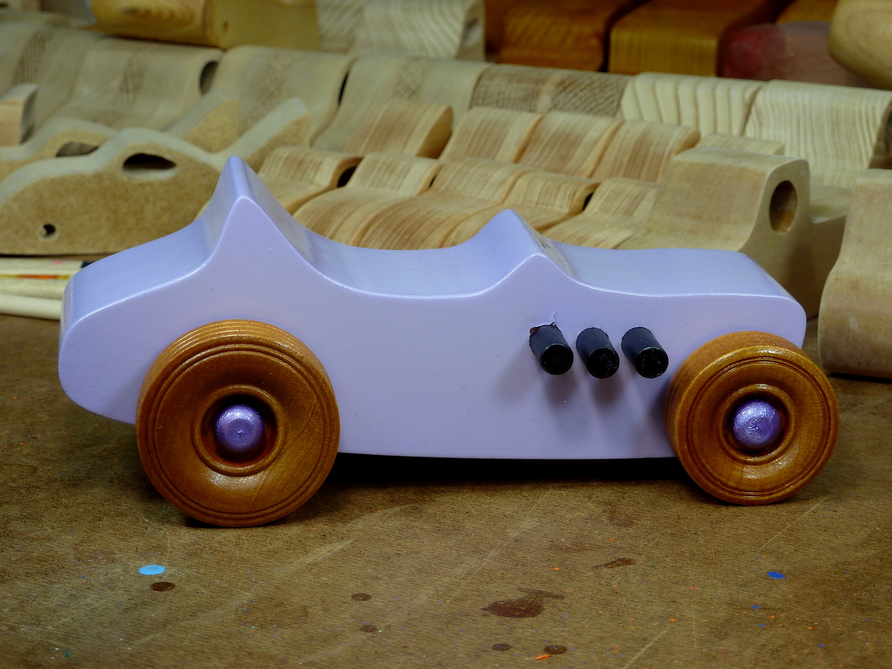 Wooden Toy Car - Hot Rod Freaky Ford - T Bucket - MDF - Lavender - Amber Shellac - Metallic Purple 03.resized.jpg