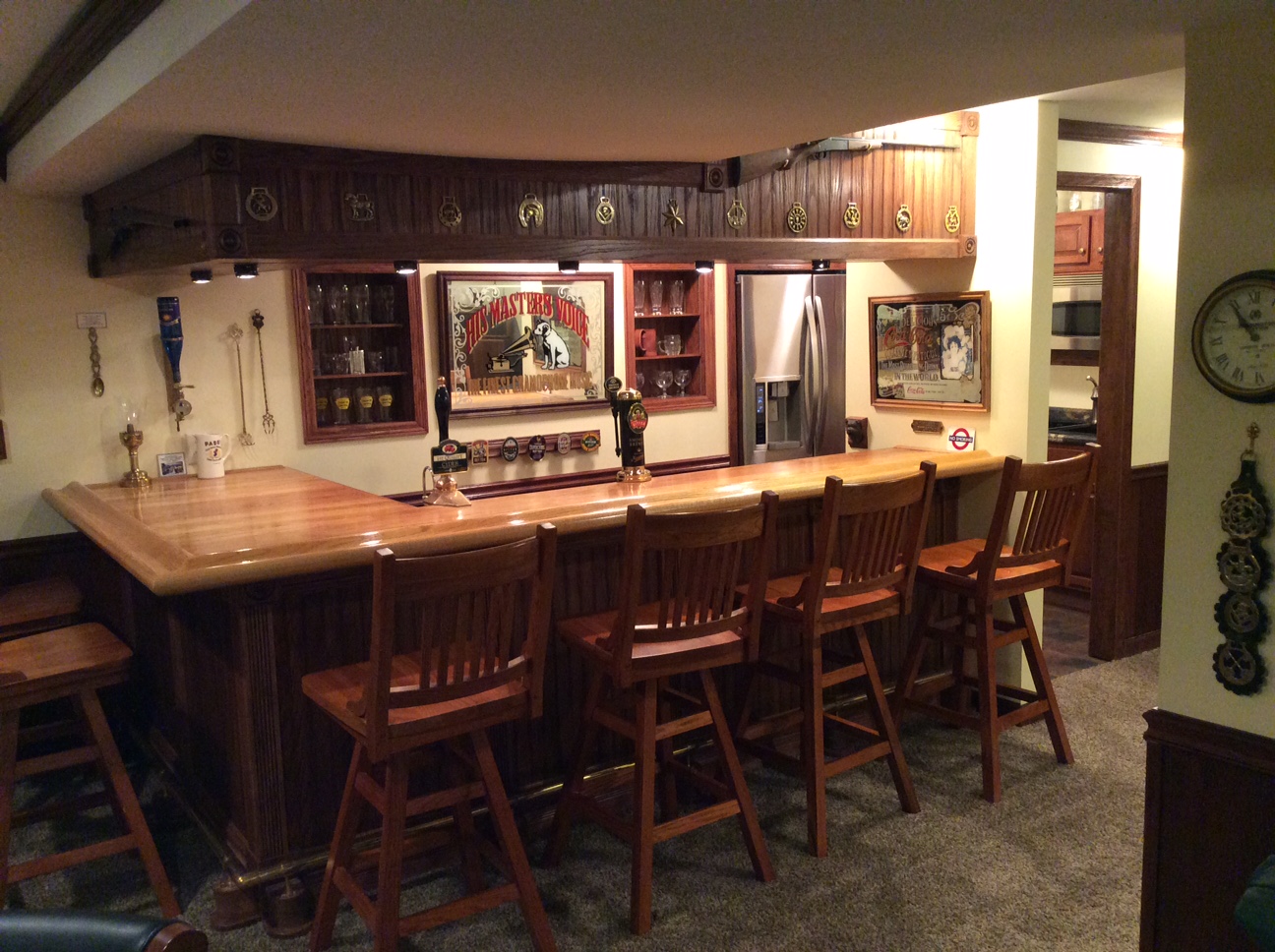 Bar in one corner of basement renovation