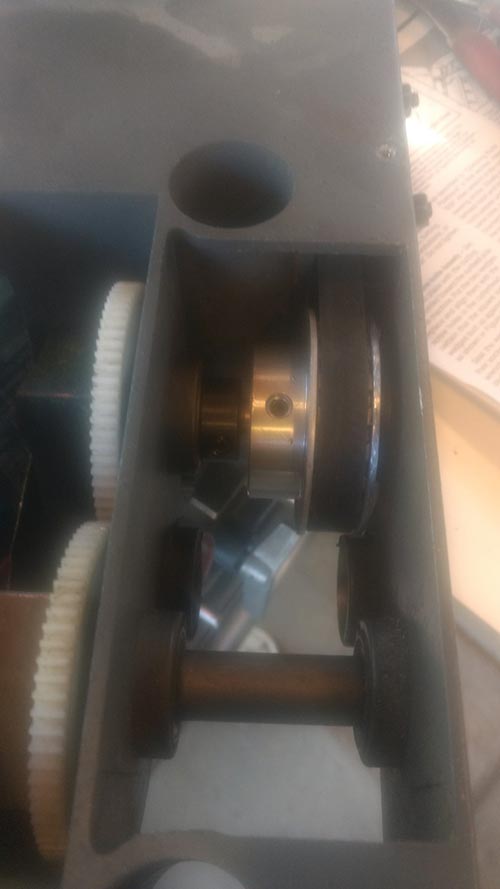 the pulley, shaft and collet in place