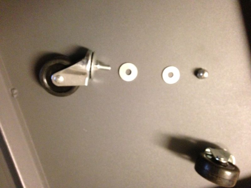 While the caster has a nut to hold it while tightening there is not room for my metric wrench to hold it.  I had to hold the outside of the caster with channel locks to install it.
