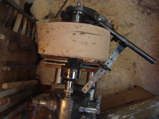 top view of tool-rest in use with 12" diam blank