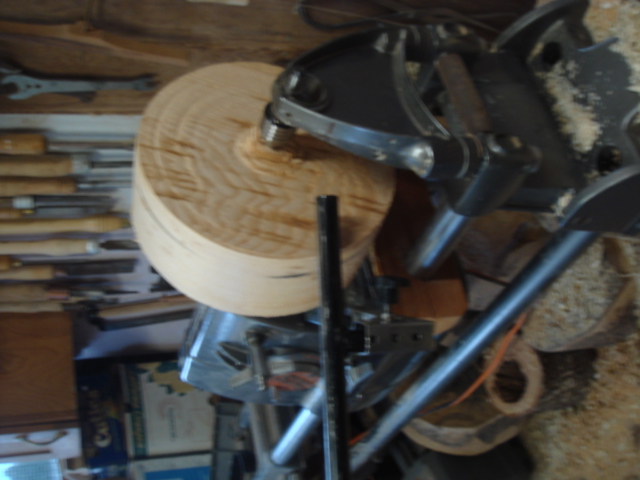side view of tool-rest in use with 12" diam blank
