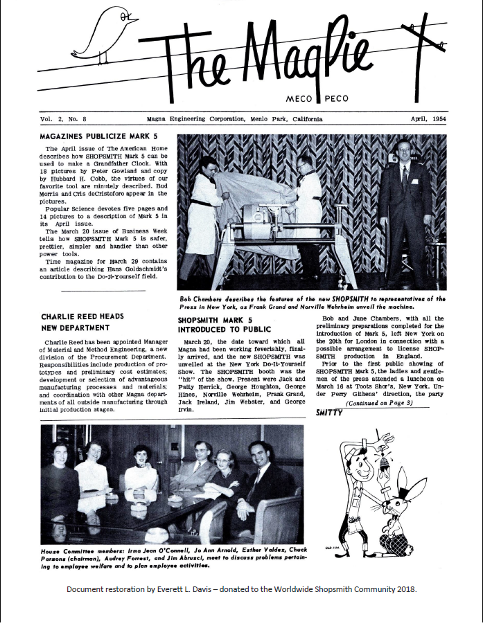 MagPie Newsletter April 1954 documenting the release of the Mark 5 on March 20th 1954.png