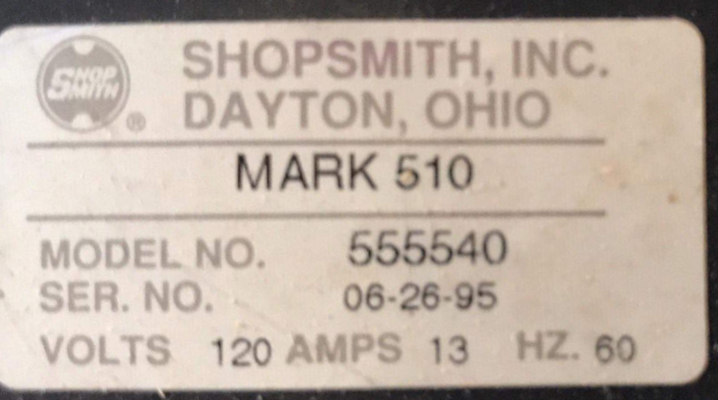 Shopsmith Serial Plate