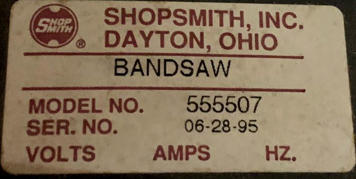 Bandsaw Serial Plate