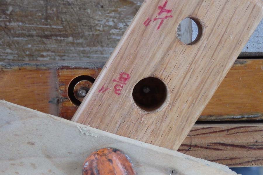 Drilling around rusted screws with plug cutter