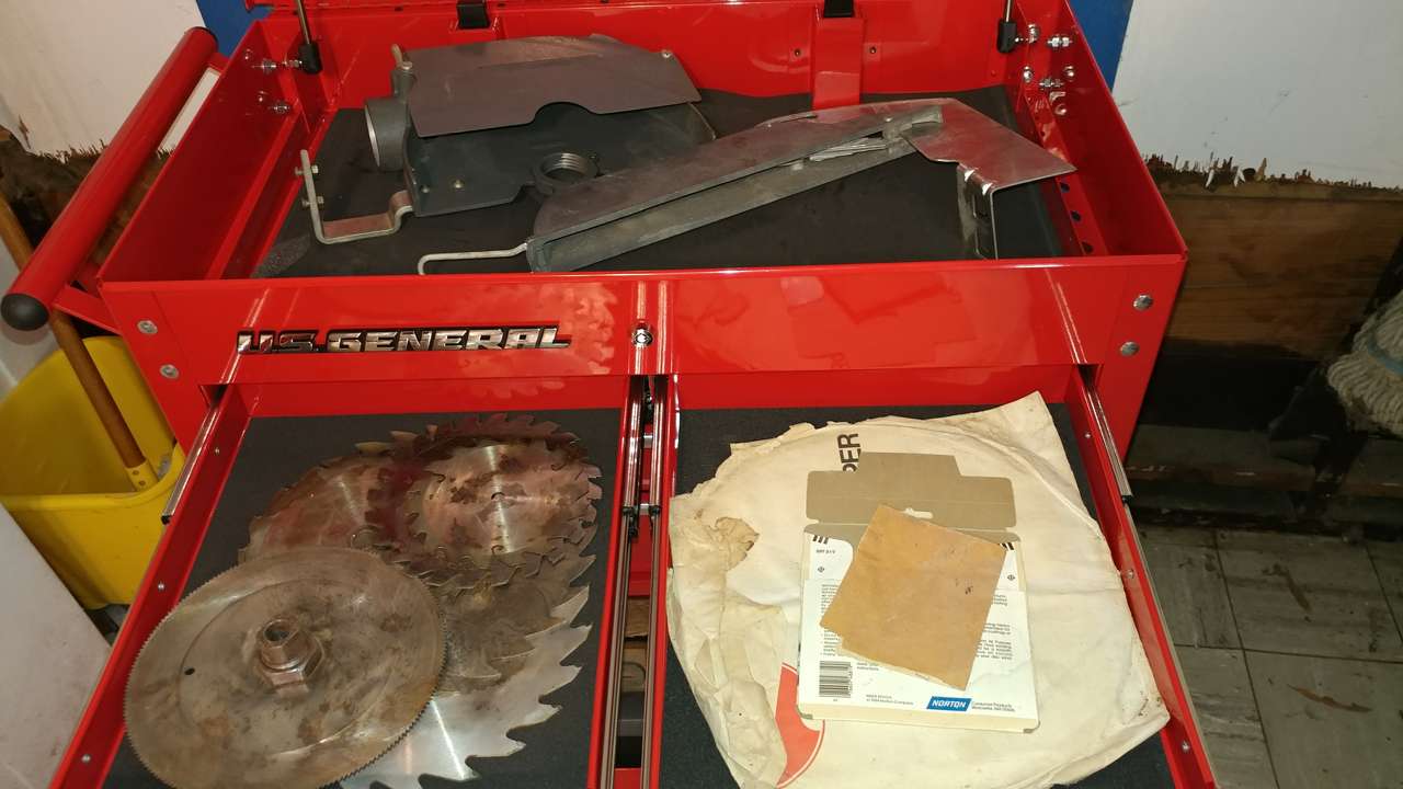 Saw guards for Mark V, blades, sanding discs