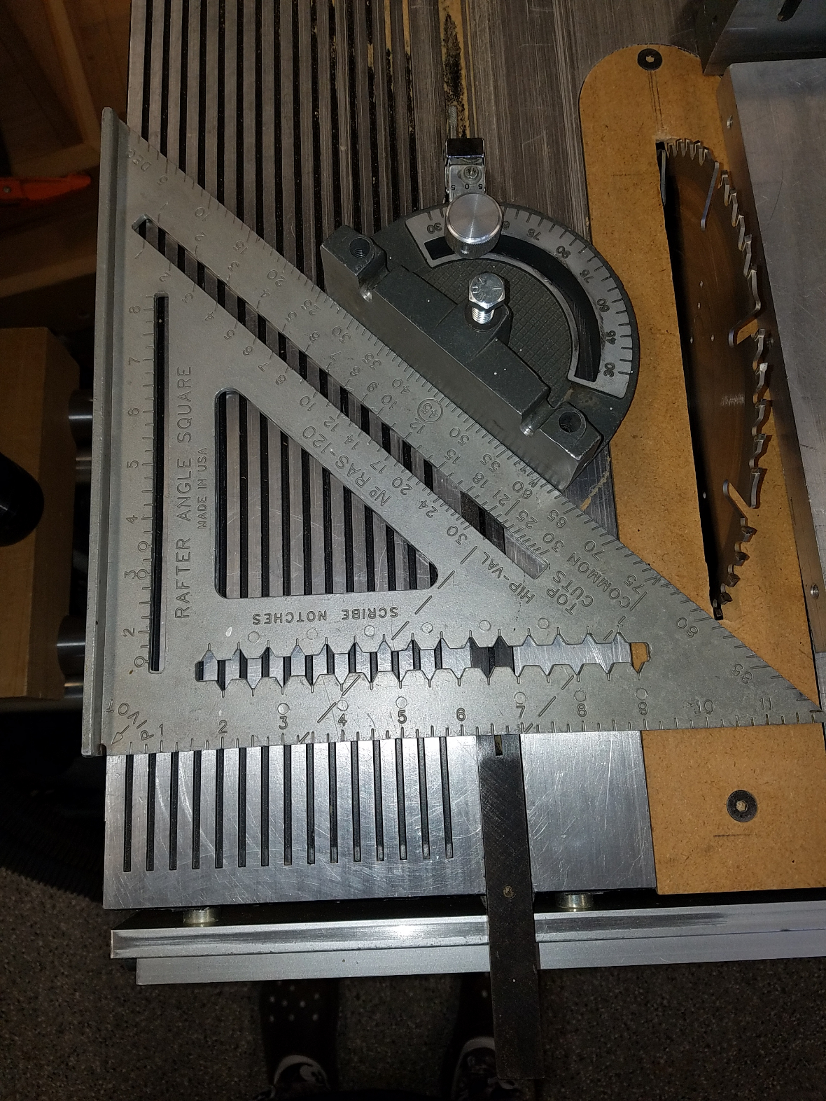 Miter Gauge (known with respect to miter track) Now Checked against table edge.  Edge Parallel to Miter Slot.