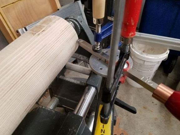 easy wood tool clamped to faceplate